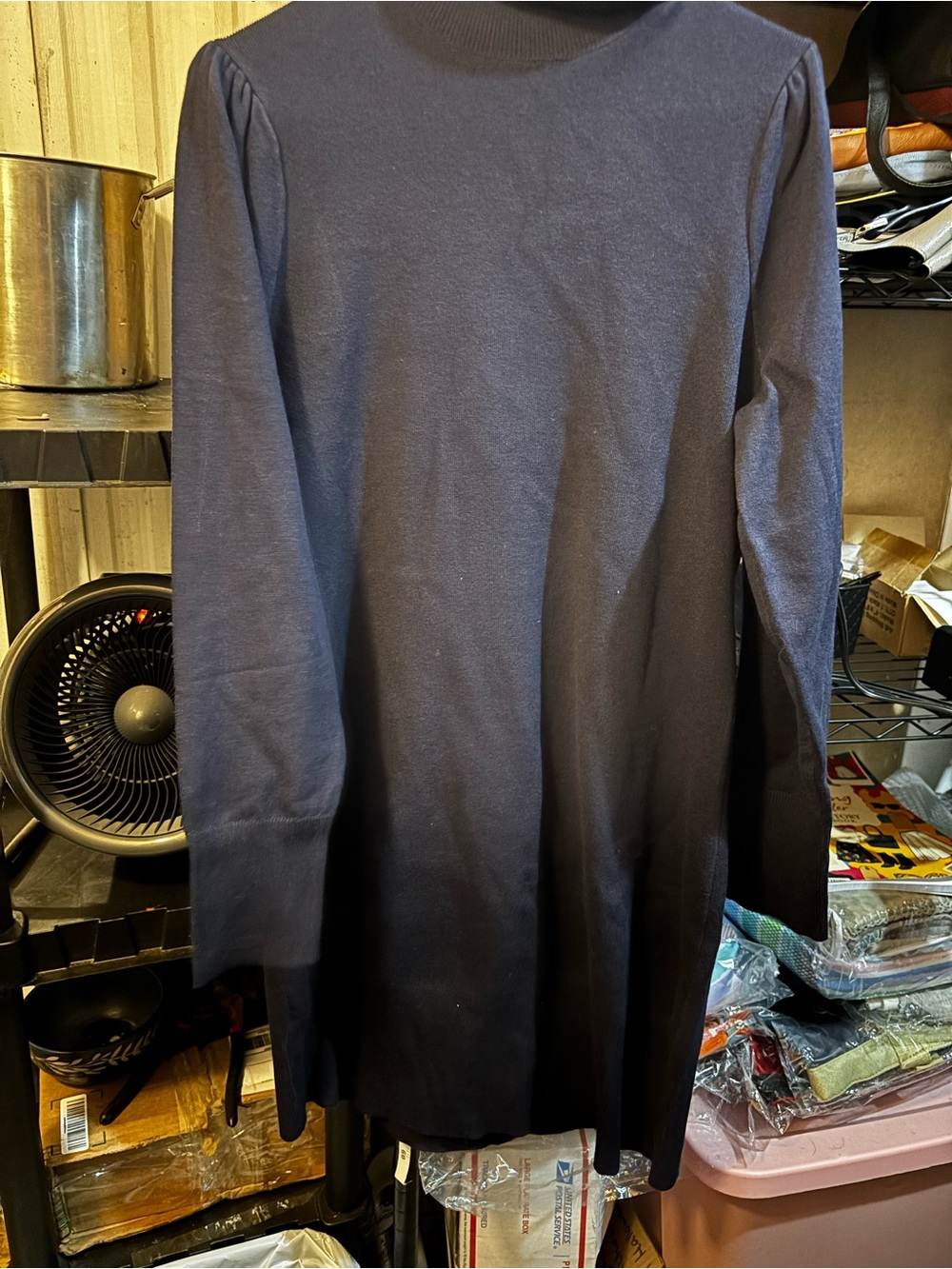 Women's Long-Sleeve Navy A-Line Knit Dress